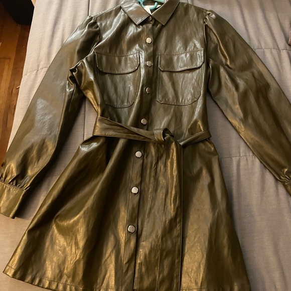 Zara Faux Leather Mini Dress Khaki - NWT - Picture 5 of 14